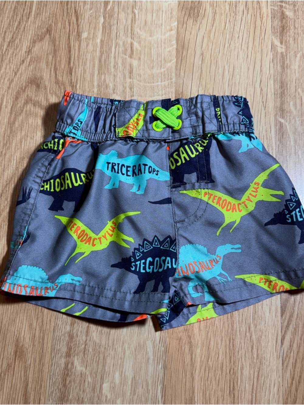 Cat & Jack Gray Toddler Swim Shorts with Neon Dino Print